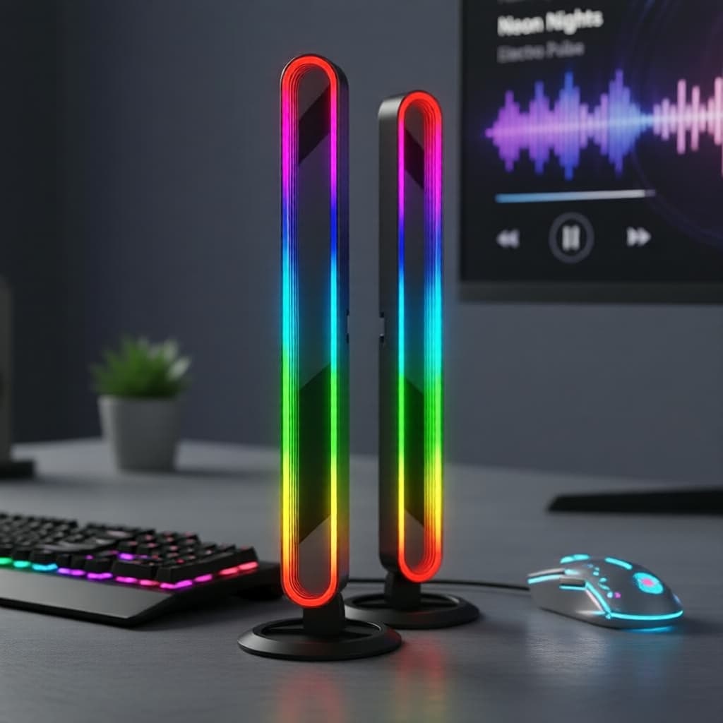 AOC ALP2301 Music Sync RGBIC Barra de Luz, Controle por Aplicativo e Controle Remoto, Luminária USB para Mesa de PC para