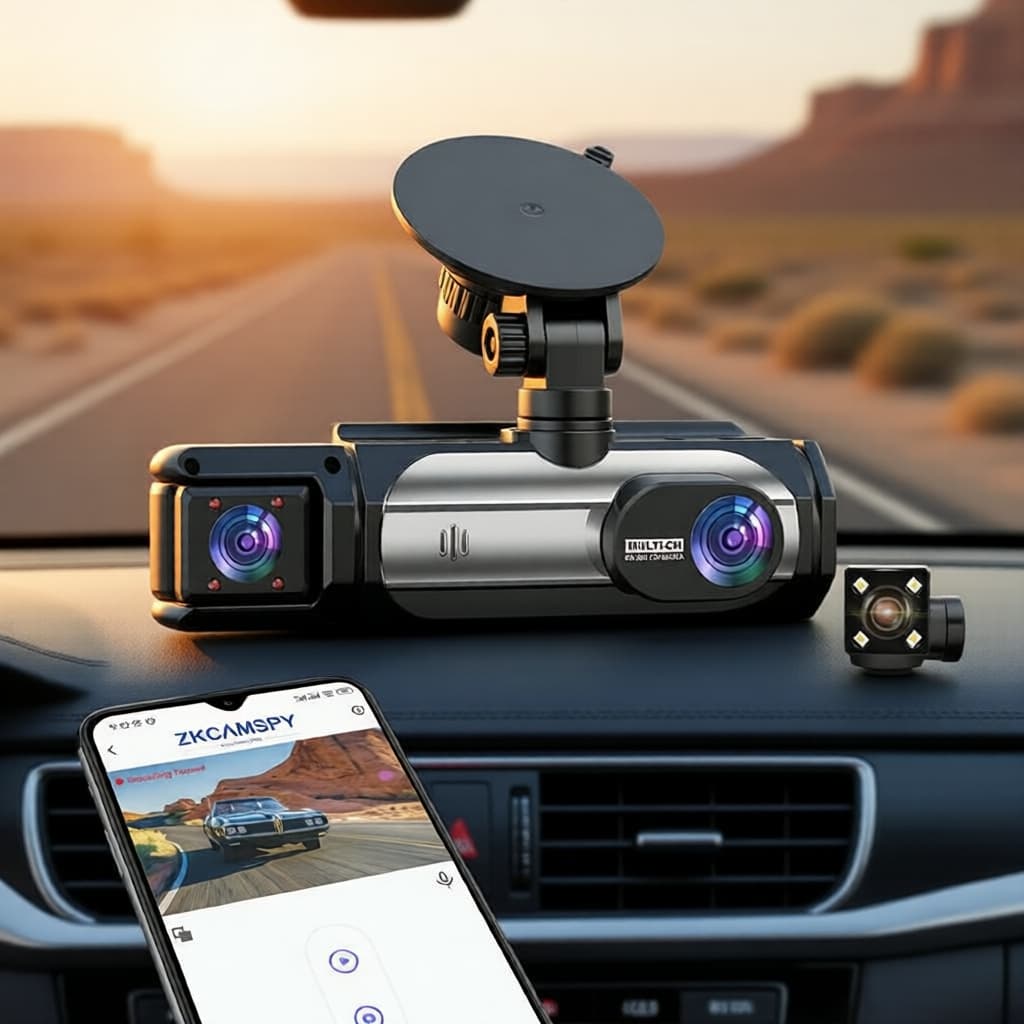Gravador de carro DVR 3 canais Câmera veicular Wi-Fi Modo de estacionamento
