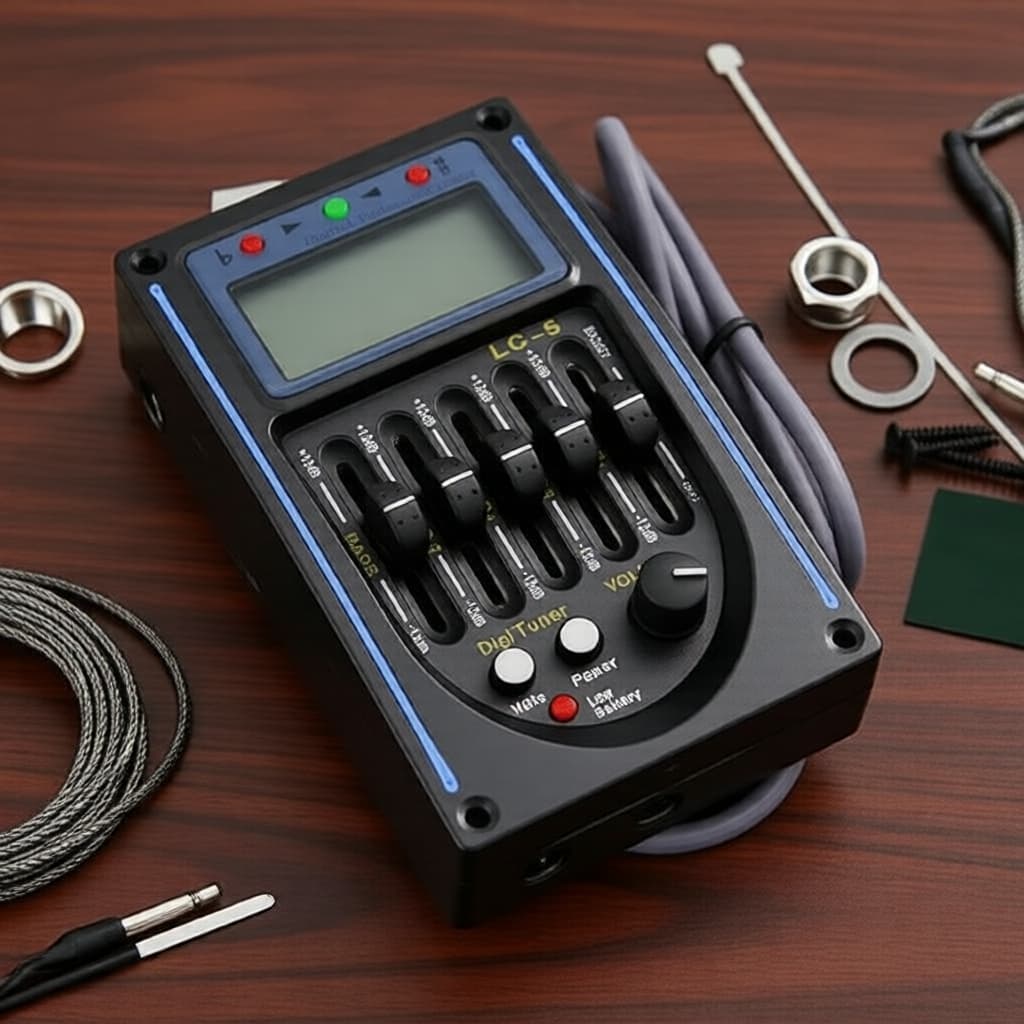 Orphee Pré-amplificador Acústico de Violão 5 Bandas EQ com Controles de Volume, Agudo, Médio e Grave