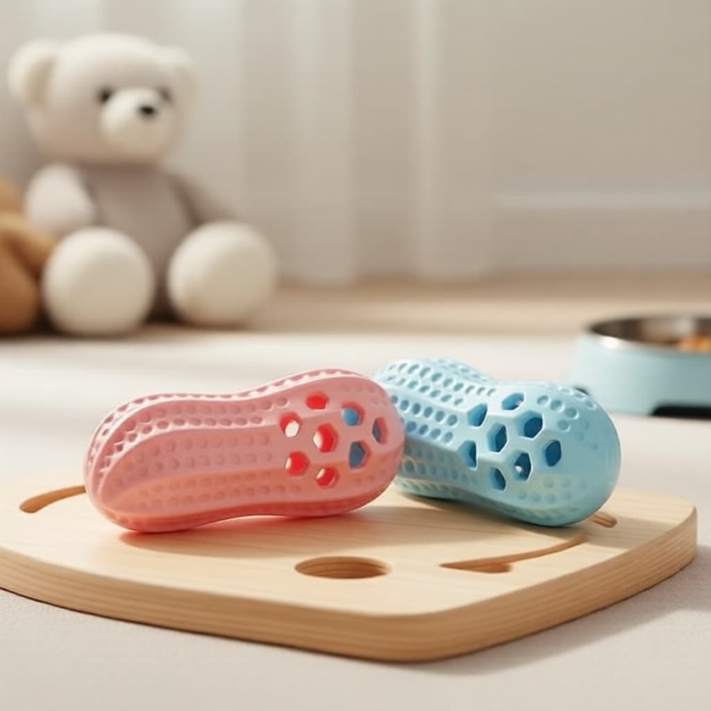 Brinquedo de Borracha para Mastigar com Amendoim com Apito, Dispensador de Petiscos e Escova de Dentes para Cães de
