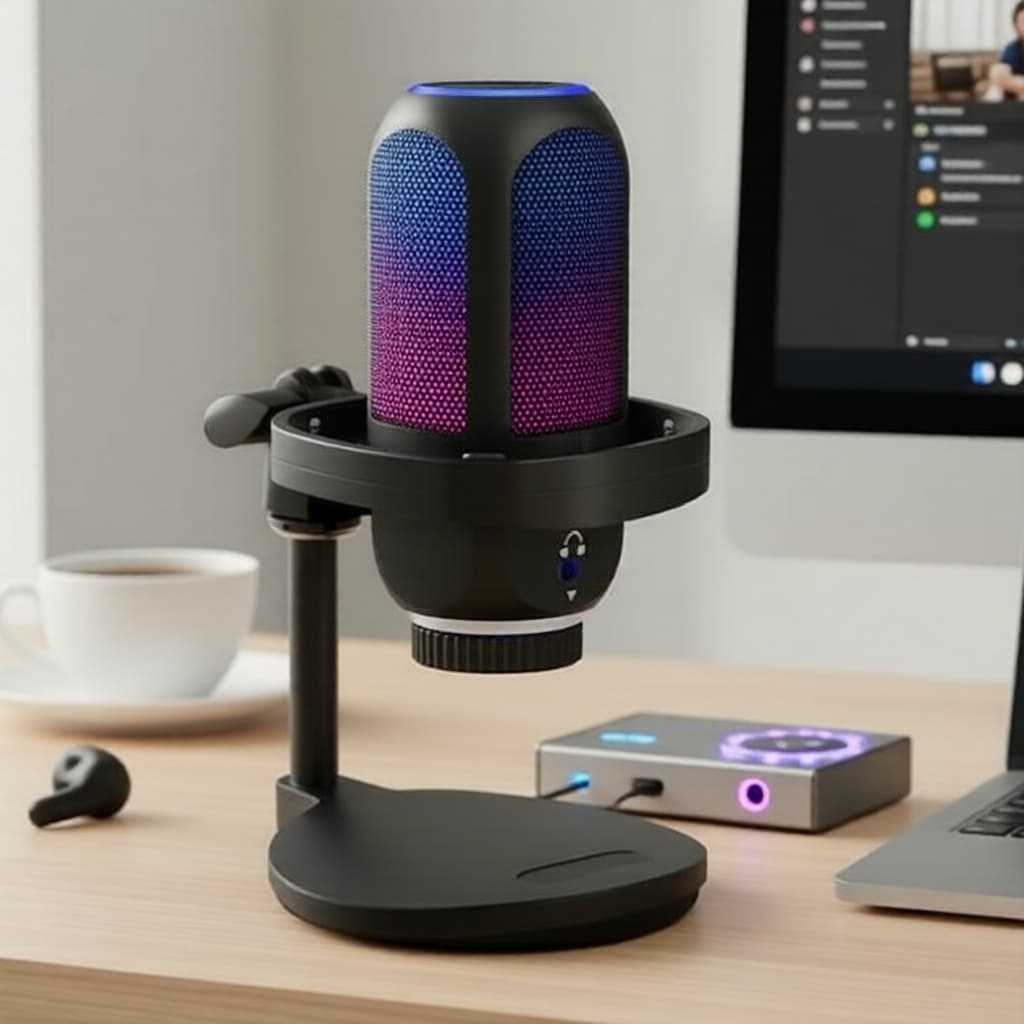 Kit de Microfone Condensador BOMGE USB para jogos, RGB mute com suporte, compatível com PC