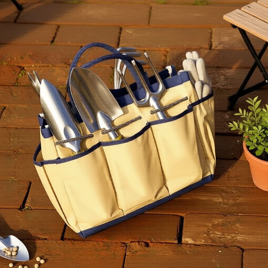 Conjunto de Ferramentas de Jardim 7 em 1 - Conjunto de Pá, Rastelo, Enxada e Tesoura de Aço Inoxidável