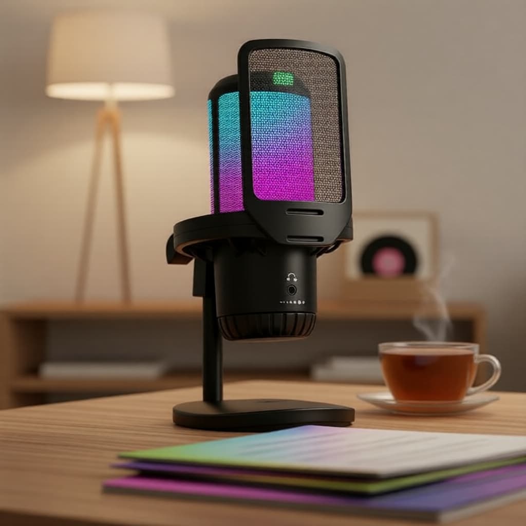 Microfone condensador para jogos TAVOSOP USB com filtro pop e botão de mudo para streaming