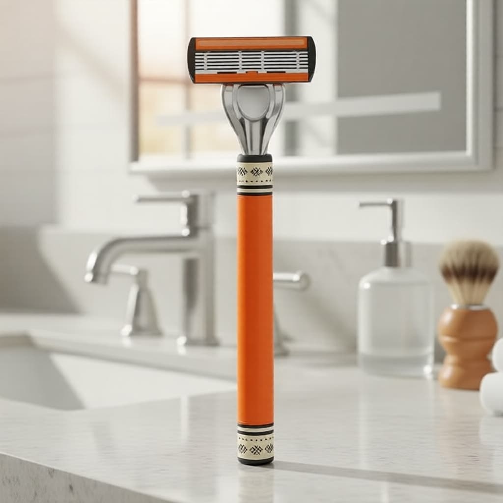 Barbeador Manual de Segurança Masculino em Aço Inox, 1 Cabo + 24 Lâminas, Empunhadura Ergonômica, Sistema Multi-Lâminas