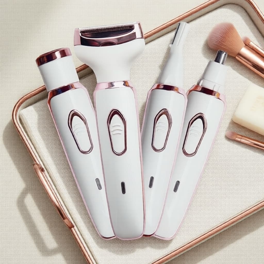 Depilador Feminino Sem Dor: Kit Aparador de Biquíni e Grooming Facial/Sobrancelha - Conjunto de Beleza Portátil Presente