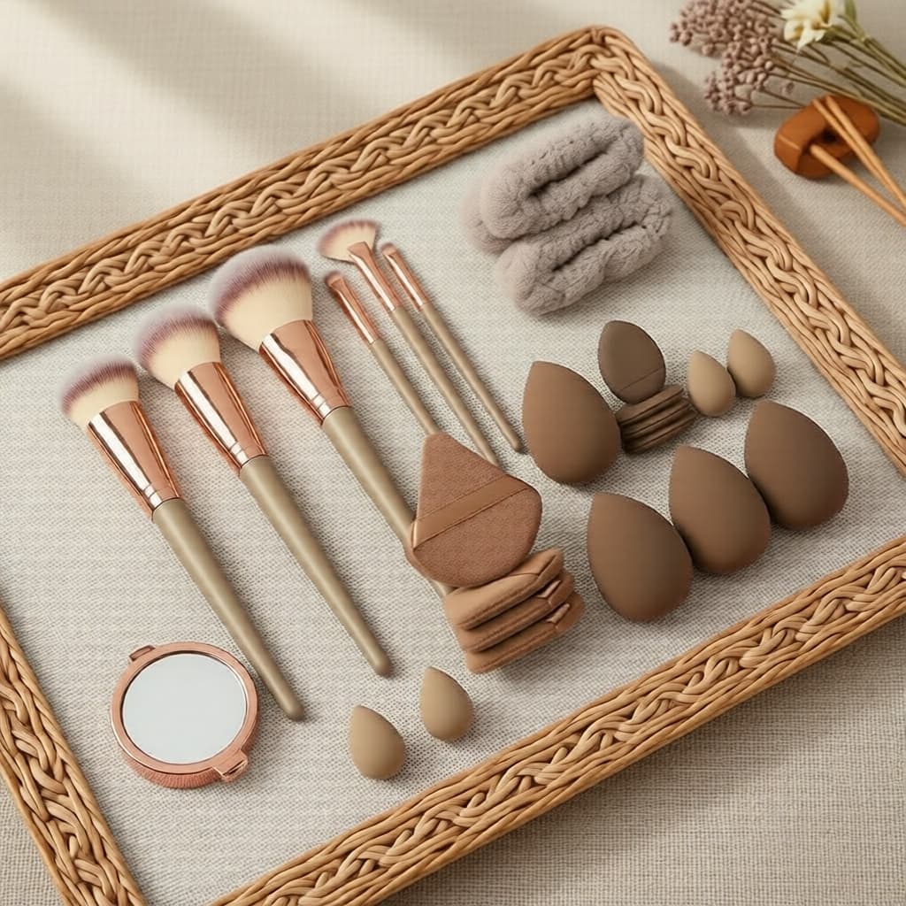Conjunto de Presente com 20/35 Pincéis e Esponjas de Maquiagem, Esponja Beauty Blender, Esponja Brown Puff, Faixa de