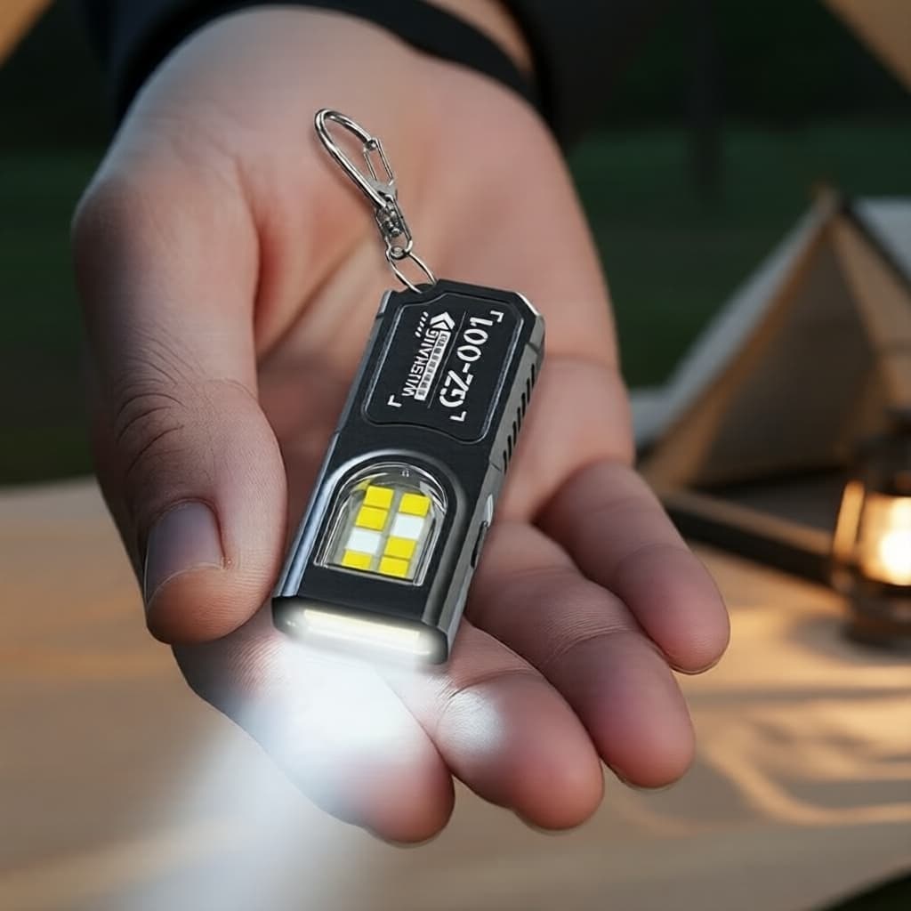 Conjunto 3 Lanternas de Chaveiro LED COB, Recarregáveis via USB-C, à Prova d'Água, Lanterna de Bolso para Camping e