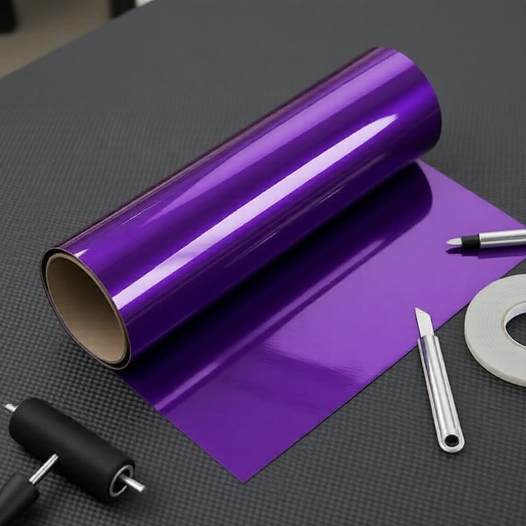 Rolo de Vinil Adesivo Auto-colante Brilhante Roxo Candy com Liberação de Ar para Carros e Motos, Envelopamento e