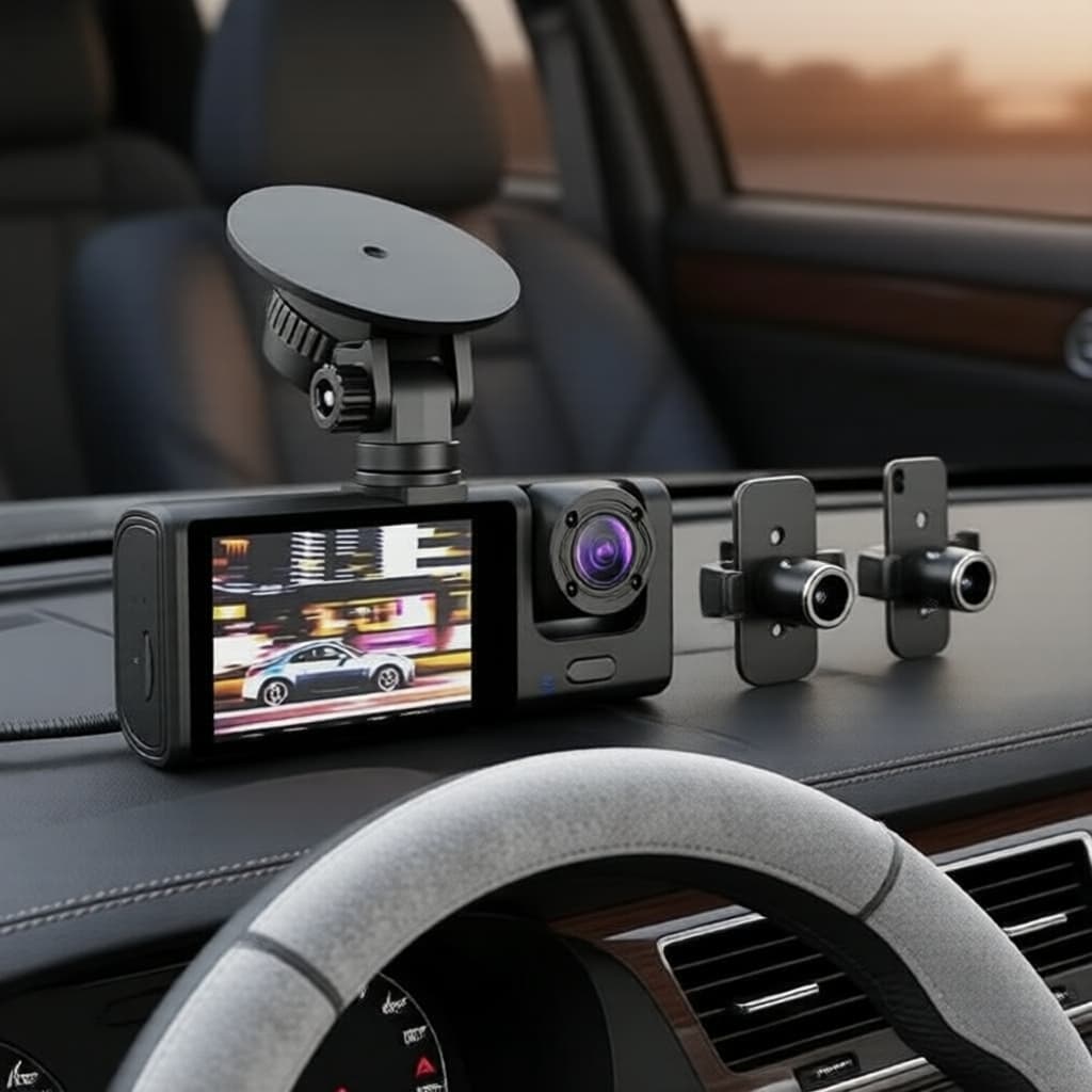 Câmera Veicular Dupla Lente para Carro - Visão Noturna, Frontal e Interna, Gravador HD, Filmadora com Detector de