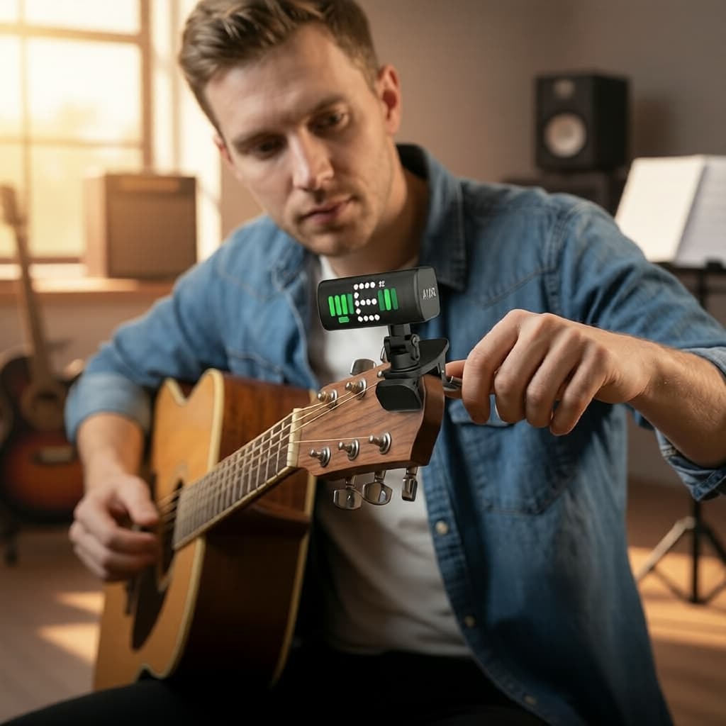 Afinador Clip-On Swiff A10R para Violão Acústico e Ukulele, Design Mini e Portátil, Tela LED Ampla, Carregamento Rápido