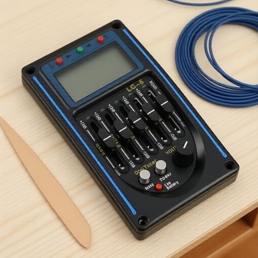 Pré-amplificador para guitarra acústica LC-5 EQ de 5 bandas com captador piezoelétrico e afinador integrado