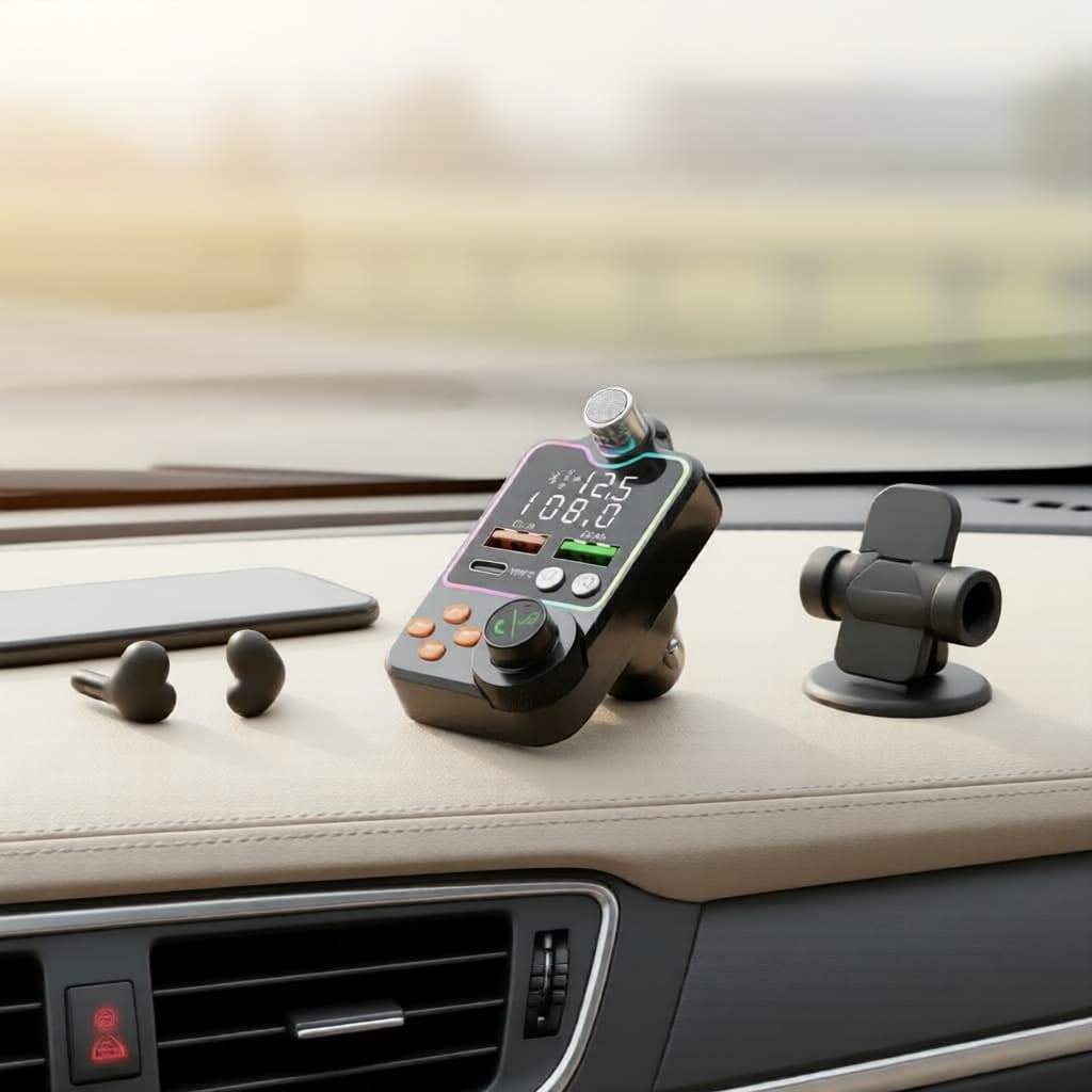Kit transmissor Bluetooth 5.0 FM para carro, carregamento dual USB 3.1A + Tipo-C, tocador de MP3 com viva-voz, entrada