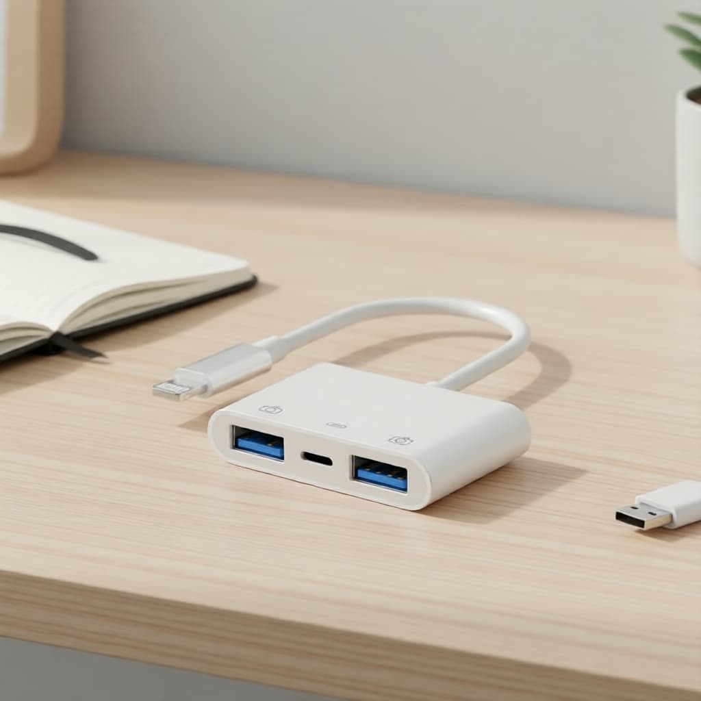 Adaptador USB OTG para iPhone/iPad, USB-A Fêmea para /Câmera/Pendrive/Mouse, Adaptador de Câmera e Carregamento USB para