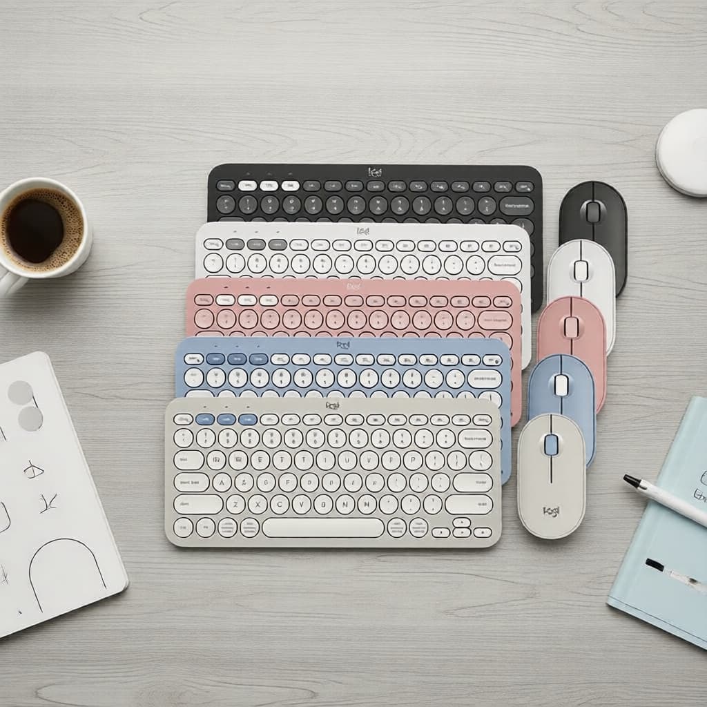 Conjunto Teclado e Mouse Sem Fio Logitech Pebble 2 Bluetooth Slim Silencioso com Receptor USB-C para Teclado Mac Windows