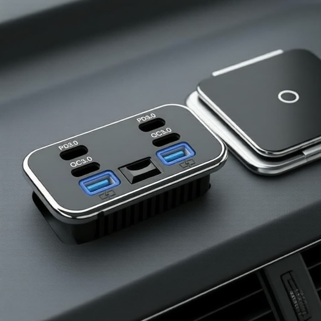 Carregador Veicular 12V/24V 76W à Prova d'Água com Duplo PD 3.0, Carregador Rápido 4 Portas (USB-C + USB-A)