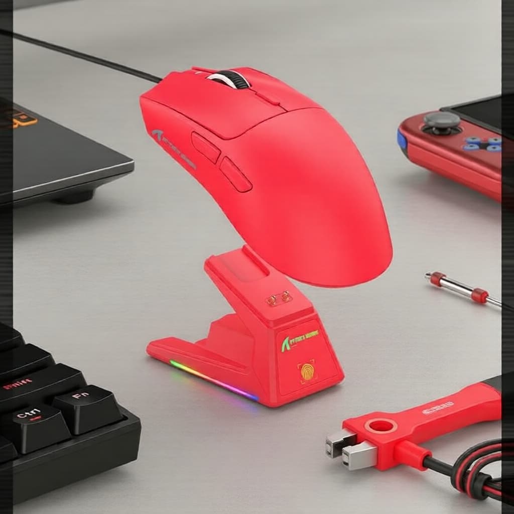 Mouse Gamer Sem Fio X1 SHARK, 40000DPI, PAW3395PRO, BT/2.4G/Com Fio, Dock de Carregamento Magnético, Suporte a Macros