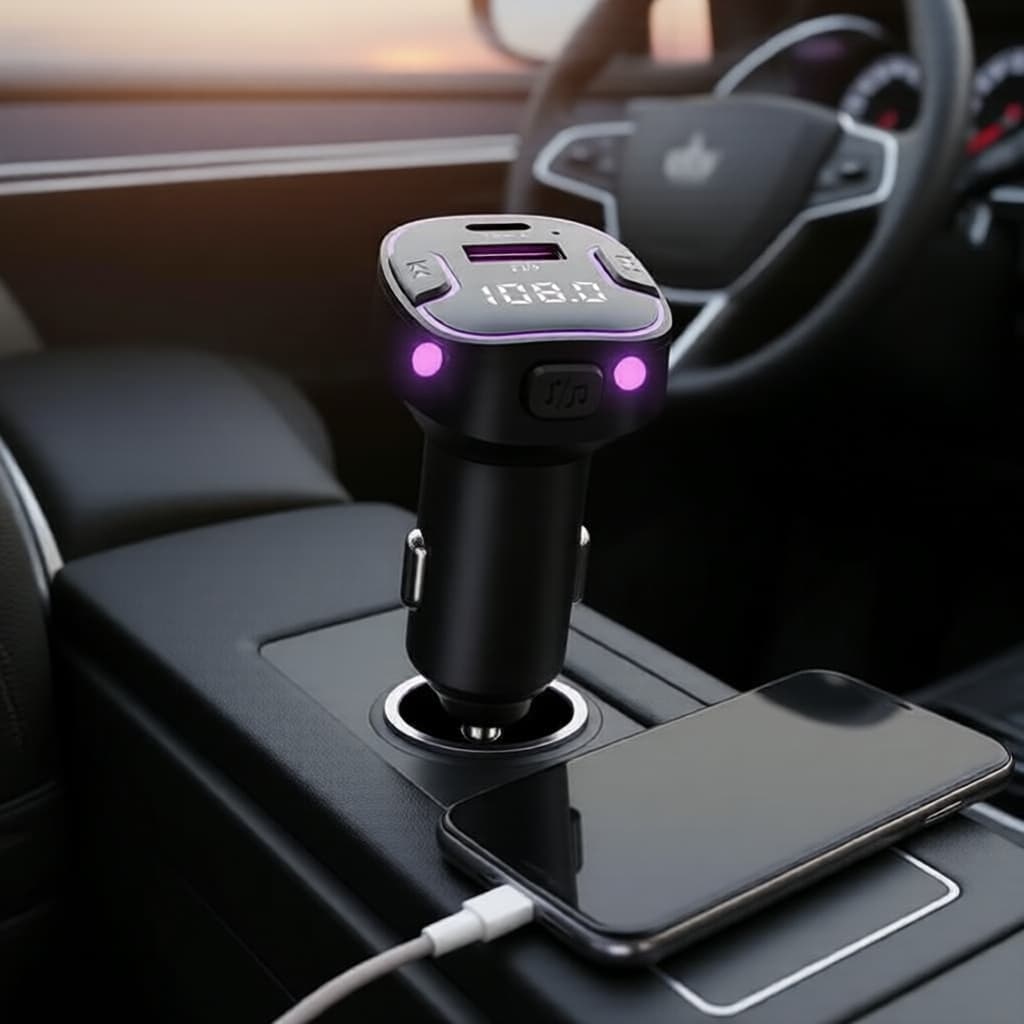 Transmissor Bluetooth FM para Carro com Duplo USB e Chamadas com Mãos Livres e Reprodutor de Áudio