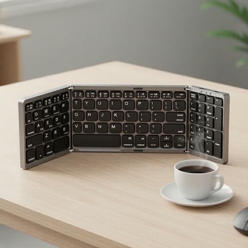 Jomaa Teclado Bluetooth mini sem fio dobrável recarregável com teclado numérico para uso em vários dispositivos