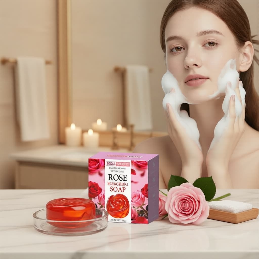 Conjunto de Sabonete Clareador de 5 Rosas – Sabonete Facial Suave, Sabonete Corporal Completo, Amacia e Hidrata Toda a
