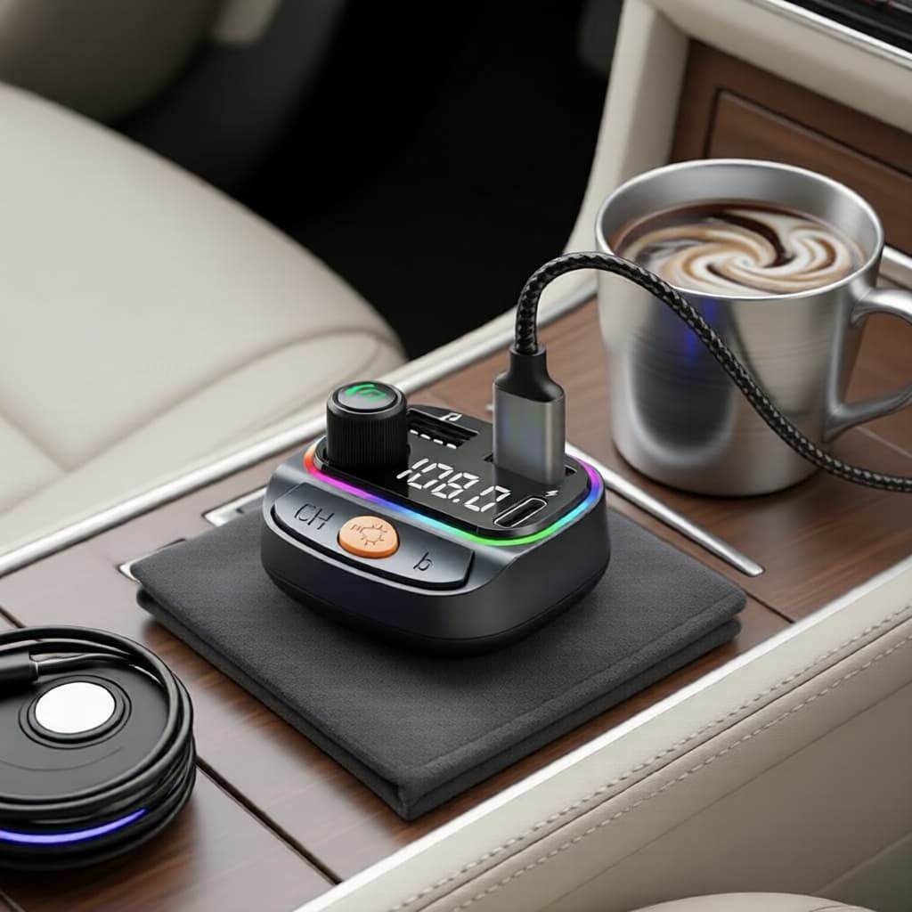 Transmissor FM Bluetooth 5.3 para Carro, MP3 Player Sem Fio 3.1A, Receptor de Áudio Mãos Livres, Adaptador de