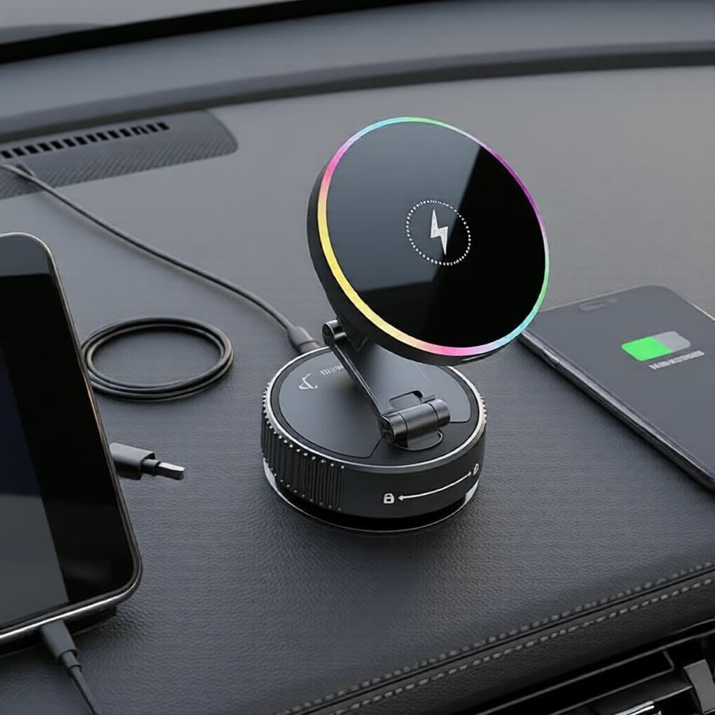Suporte Magnético 360° para Celular Carregador Wireless Veicular com Ventosa