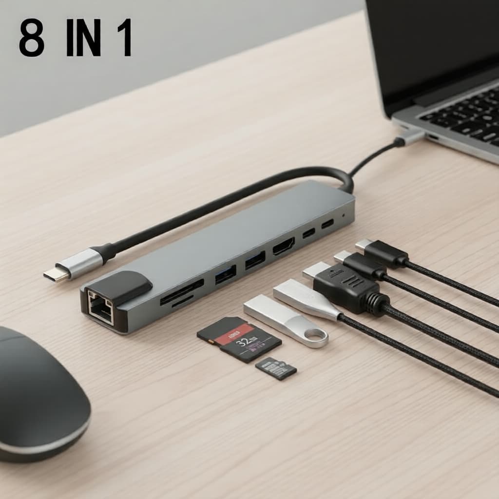 Saída HDMI Hub USB3.0 Tipo C 8 em 1 Leitor de cartão SD TF 4K PD Carregamento para MacBook e Laptop