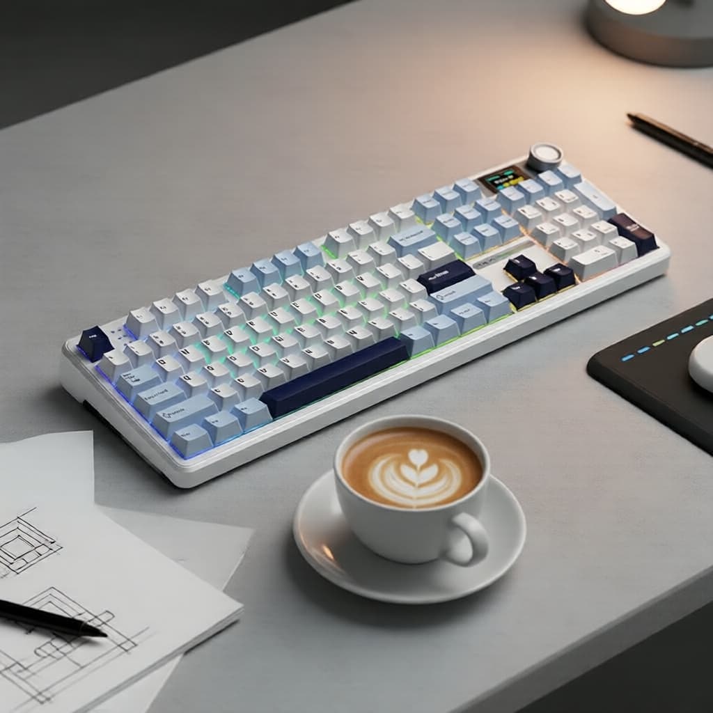 Teclado Mecânico RGB sem Fio Completo AULA F108 Pro, Troca a Quente, Display LCD, Tri-Modo, Teclado Numérico Silencioso,