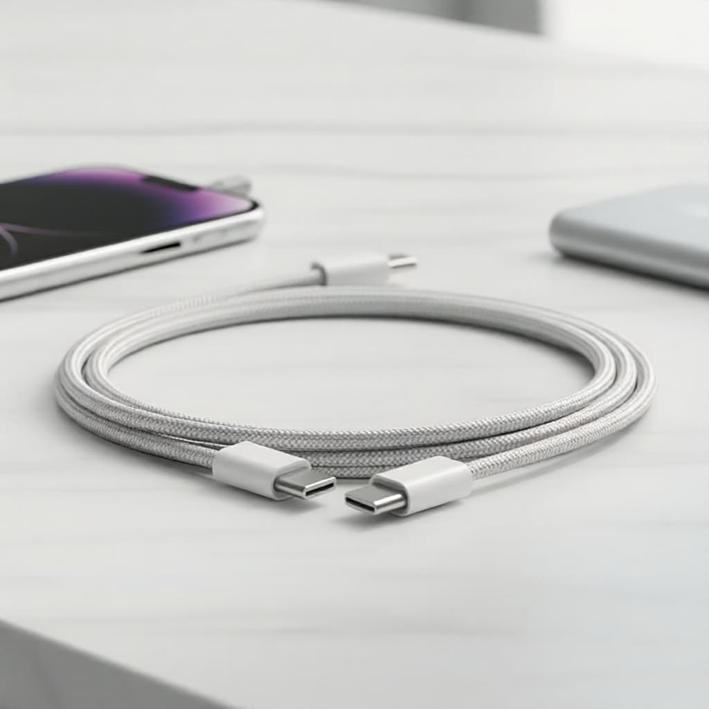 Carregador Rápido Tipo-C trançado 60W PD para Apple iPhone 15 16 17 Pro Max e Samsung, cabo USB-C