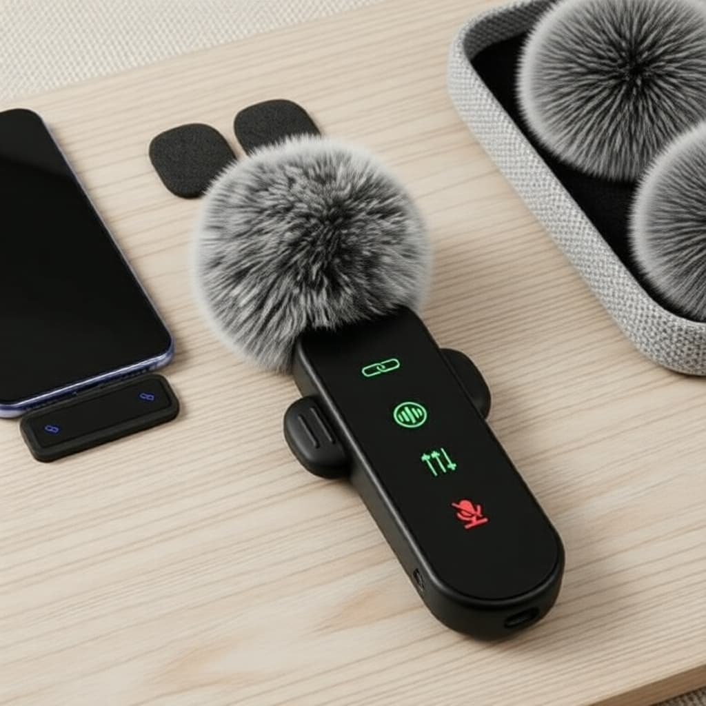 Microfone de lapela sem fio tipo lavalier, pronto para uso, com cancelamento de ruído, dois microfones para vlogs,