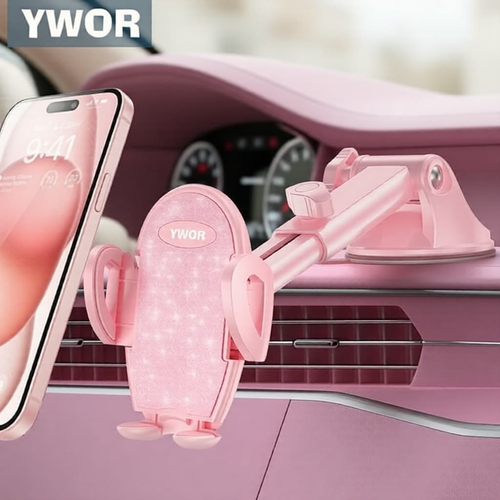 Suporte de Ventosa Rosa com Almofada Adesiva para Painel de Carro YWOR - Suporte Universal para Celular e Suporte Móvel