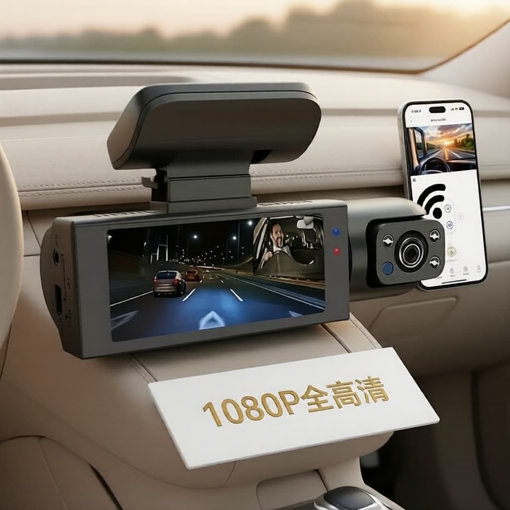 Câmera Veicular Dupla Lente WiFi com Visão Noturna e Monitoramento de Estacionamento – Câmera de Painel