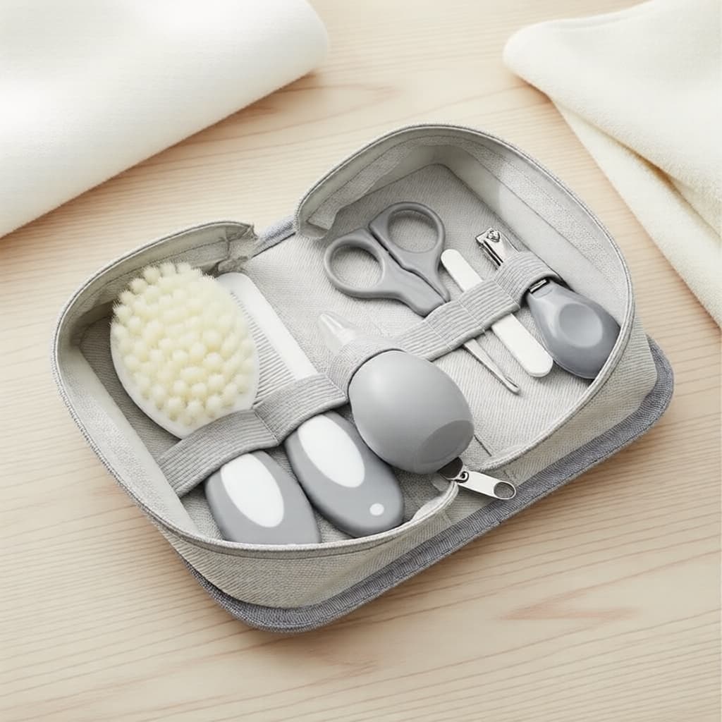 Kit Essencial de Cuidados para Bebê: Kit de Higiene com 6 Peças, incluindo Aspirador Nasal, Cortador de Unhas, Escova,