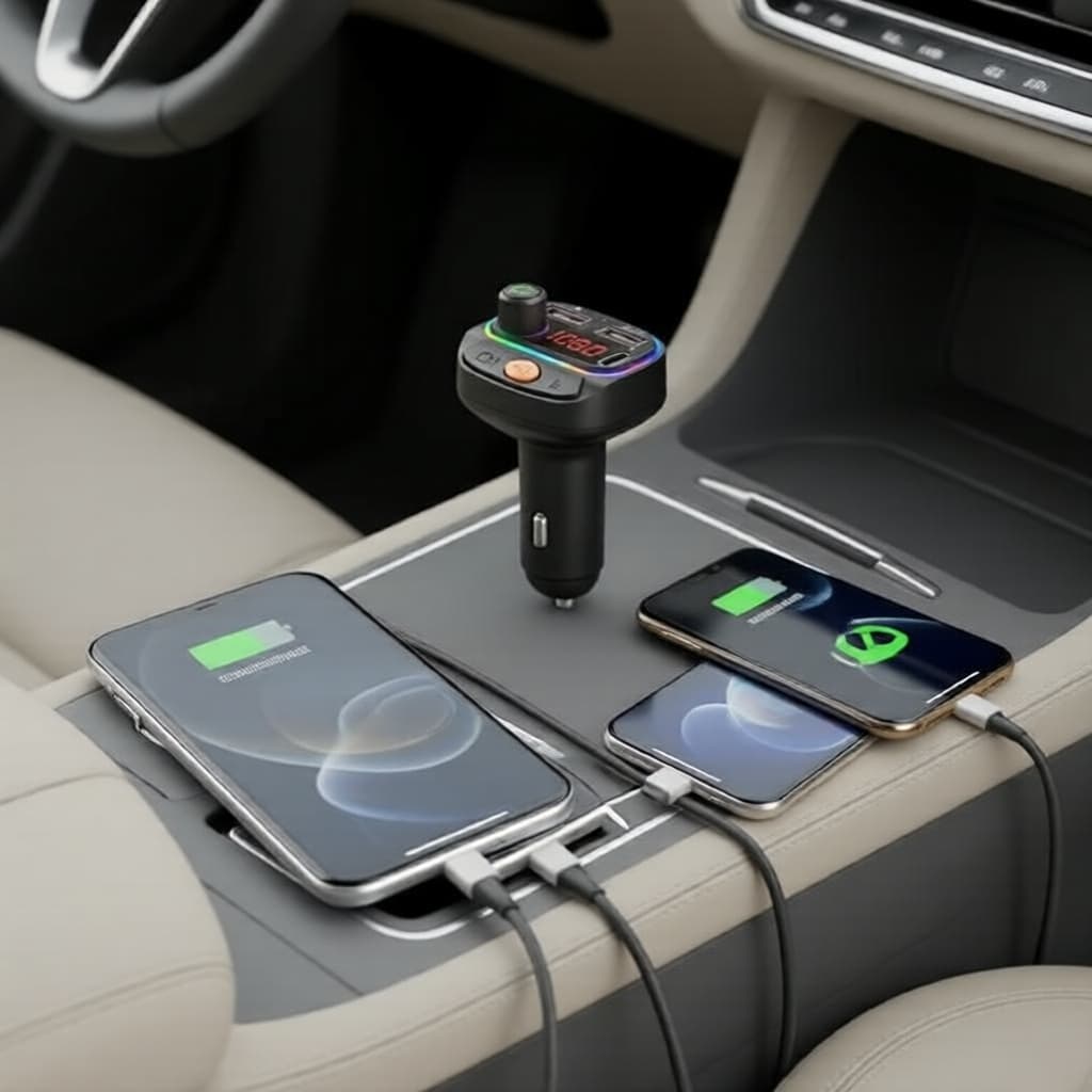 Cabo Carregador 3 em 1, Receptor de Áudio Bluetooth 5.0 e Transmissor MP3 FM