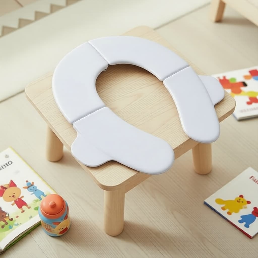 Assento portátil para penico de viagem infantil, base antiderrapante e alças, adapta-se a vasos sanitários redondos e