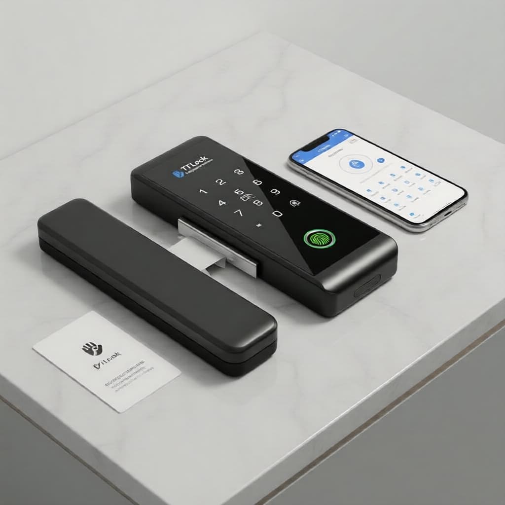 Fechadura Inteligente de Porta de Vidro 13,56 MHz com Biometria Digital, Teclado RFID e Controle por Aplicativo para
