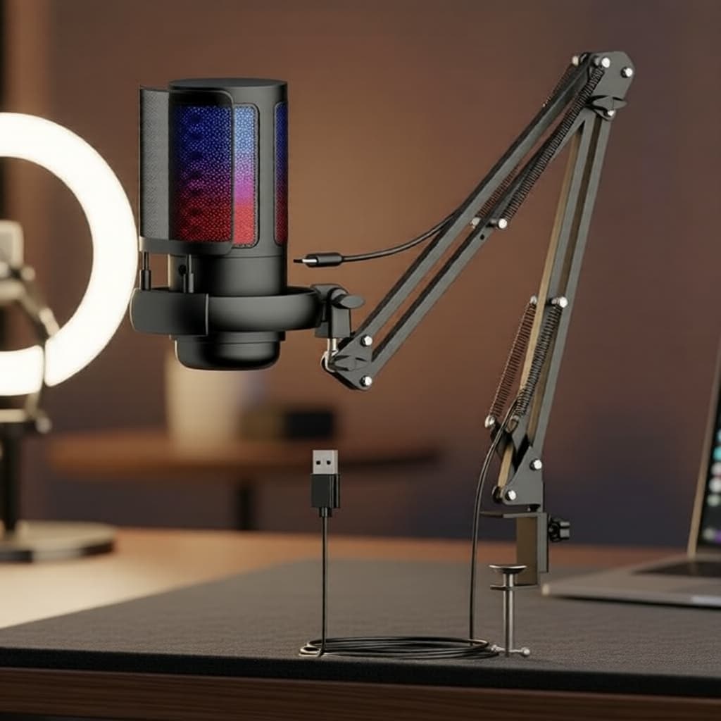 BOMGE ME6s USB Microfone Condensador com RGB, Hi-Res, Cancelamento de Ruído para PC, Jogos e Podcast