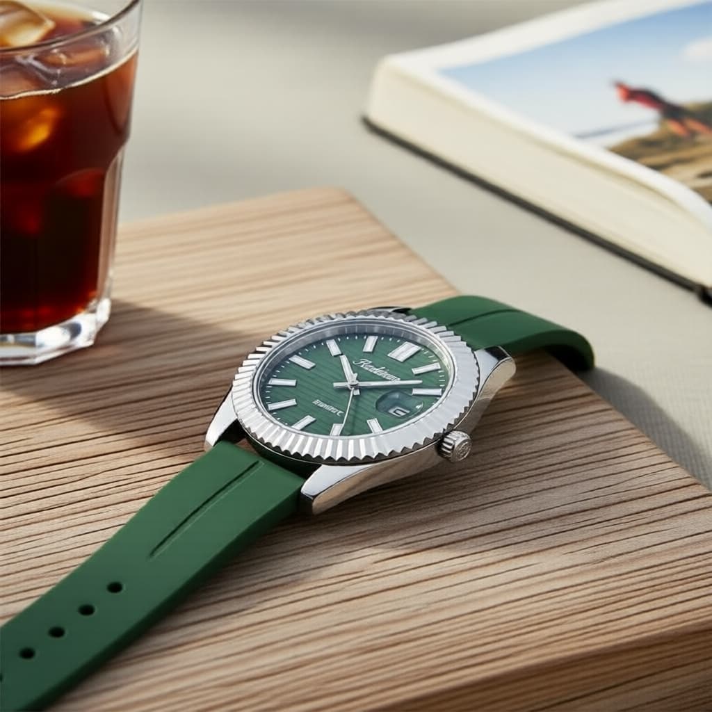 Relógio esportivo masculino com mostrador verde luminoso à prova d'água, calendário de data e pulseira de silicone para
