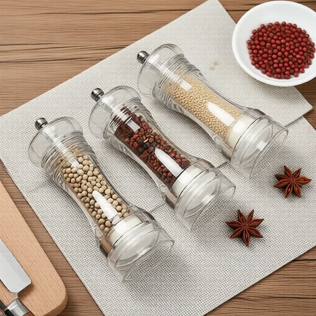 Moedor de Pimenta e Sal de Acrílico Transparente com Regulagem de Cerâmica, Moedor Manual de Temperos para Cozinha