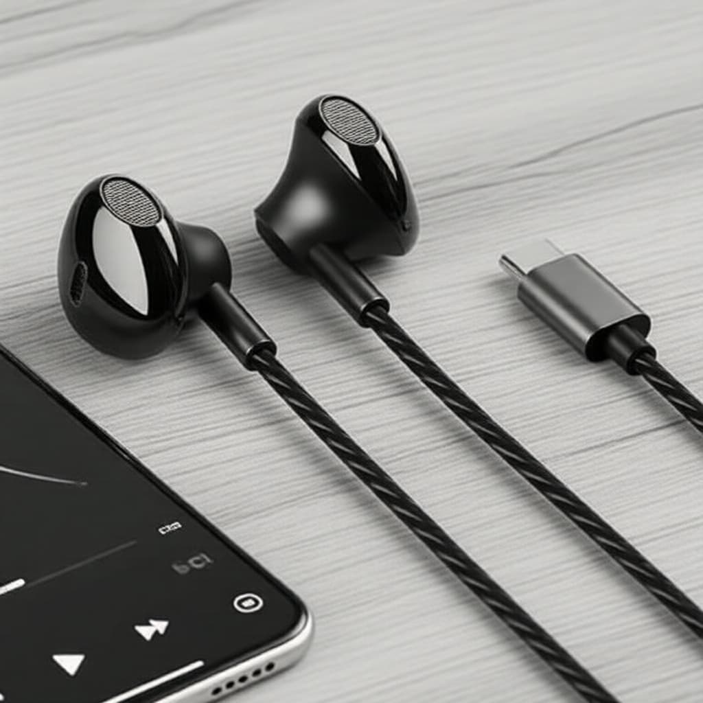 Fones de ouvido com fio semi-intra-auriculares, conector Tipo-C e P2 (3,5 mm), som HiFi, microfone no cabo, universais