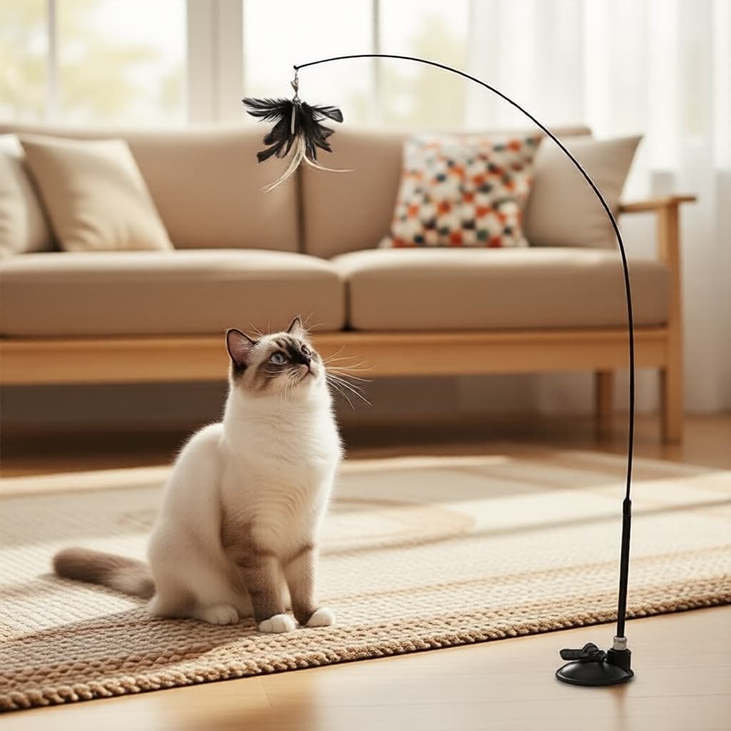 Varinha Interativa MeowJoy com Fio de Aço, Brinquedo Durável para Gatos para Brincar em Ambientes Internos e Alívio do