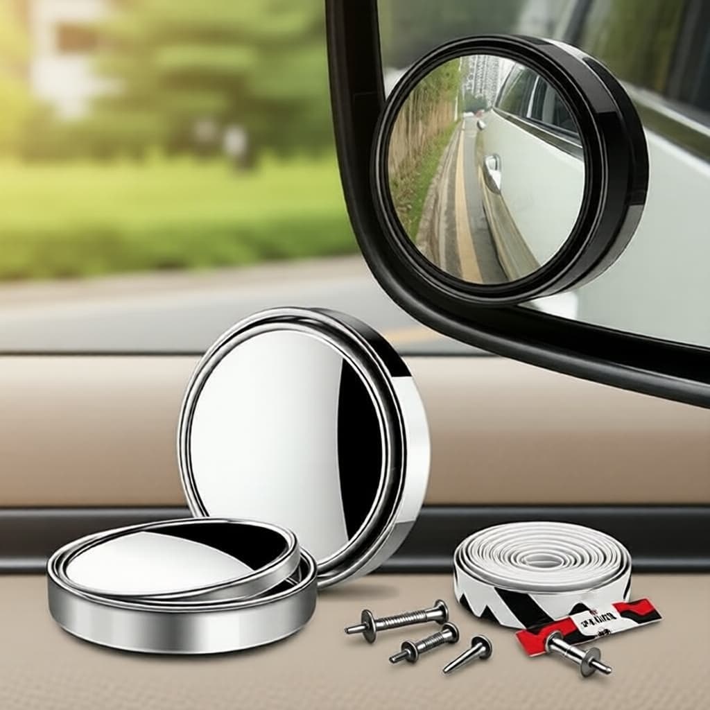 Conjunto de 2 Espelhos Retrovisores de Vidro HD Ajustáveis 360° para Ponto Cego em Carro e Moto, Visão Ampla