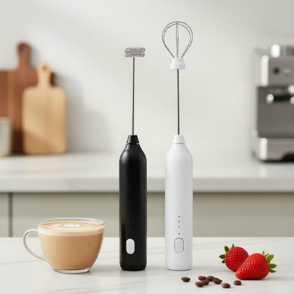 Batedeira de Leite Recarregável com 2 Batedores e Mixer de 3 Velocidades para Latte e Café