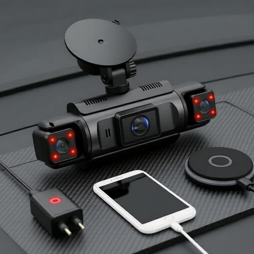 Câmera Veicular 4 Canais WiFi 1080P DVR para Carro com Visão Quádrupla Frontal+Laterais+Traseira Gravação em Loop