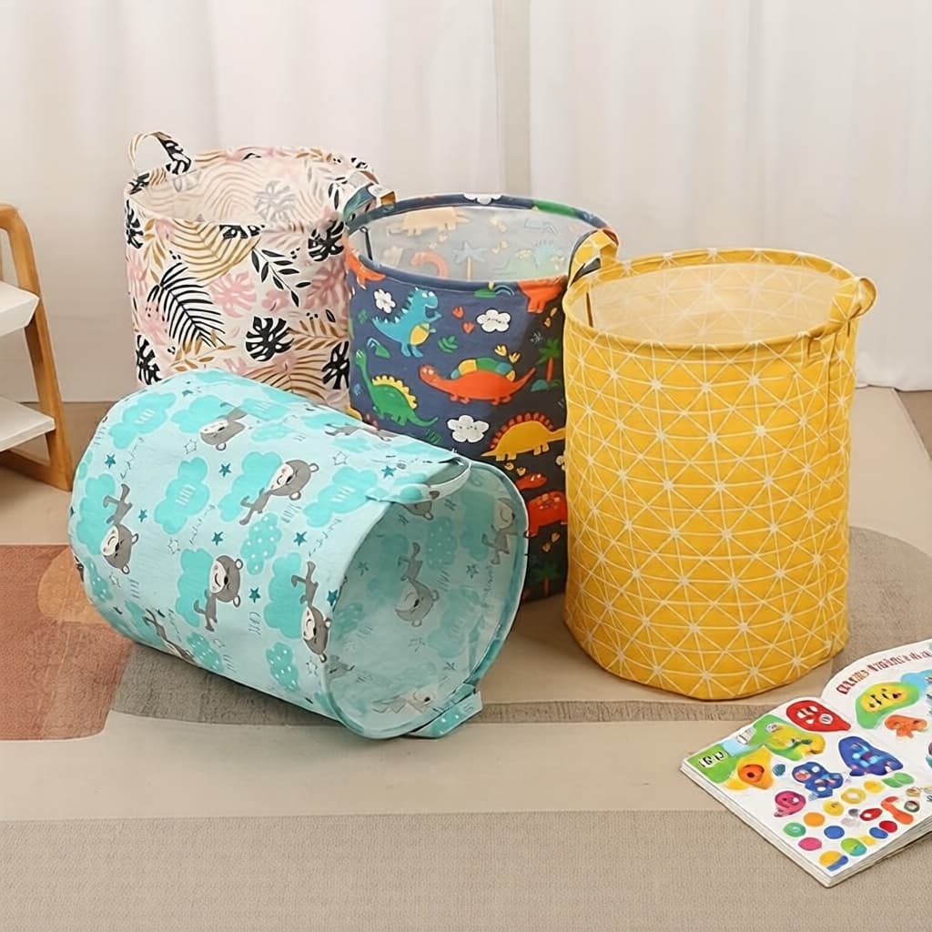 Cesto de Roupa de Tecido com Estampa Fofa de Animais, Cesto Redondo para Roupas e Roupas Íntimas