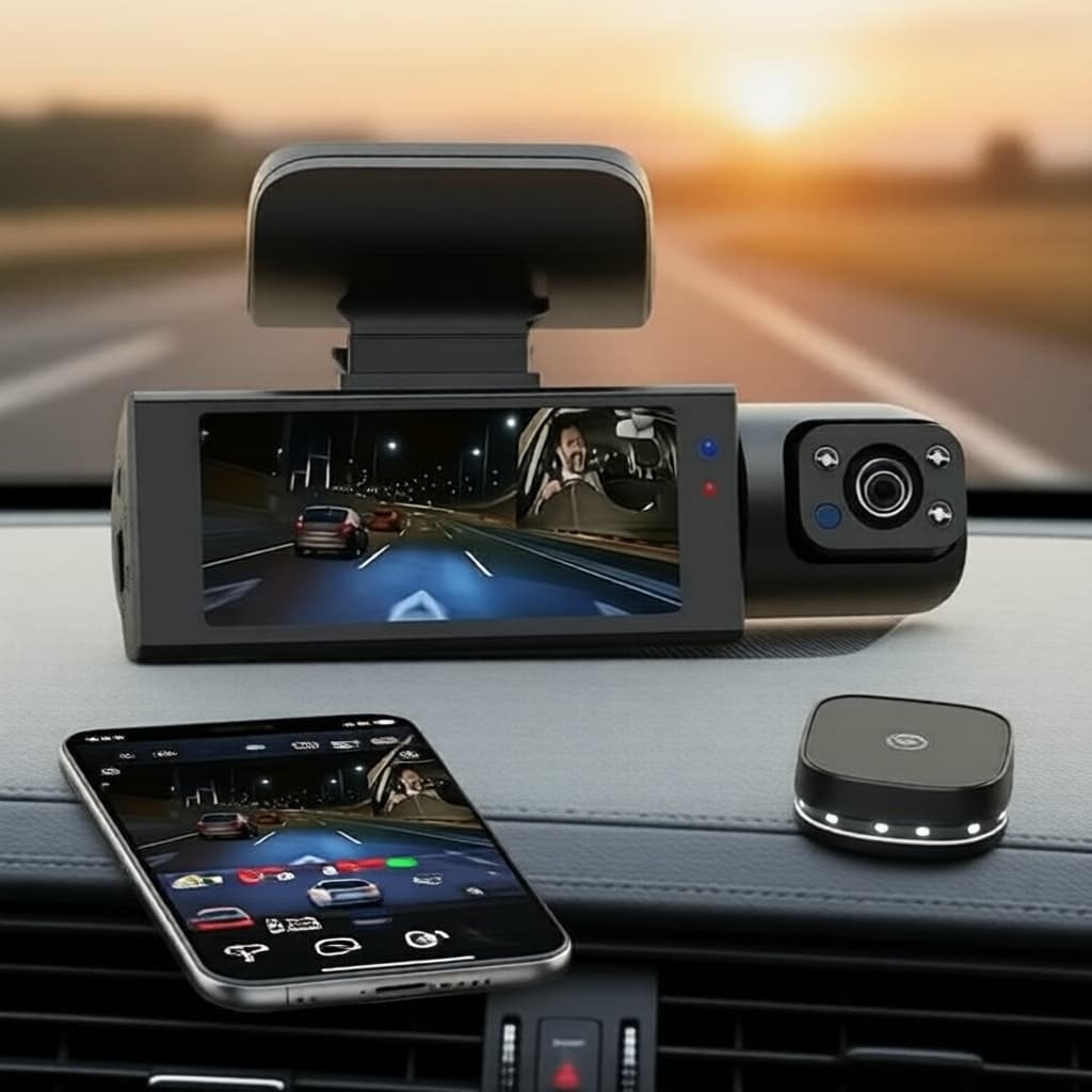 Câmera Veicular Dupla Lente com Wi-Fi, Visão Noturna e Monitoramento de Estacionamento – Câmera Veicular