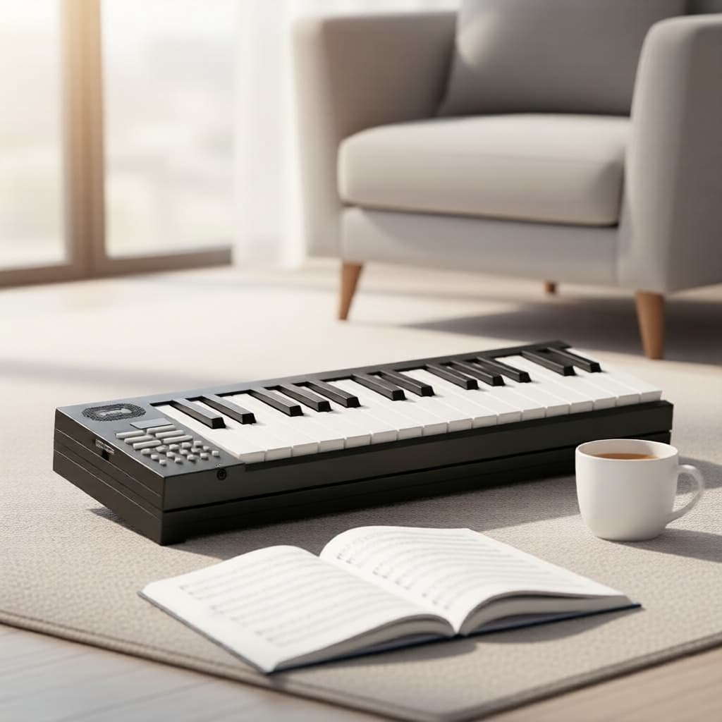 Miwayer Piano Digital Dobrável de 61 Teclas com Modo de Ensino, Design Compacto para Prática e Aulas