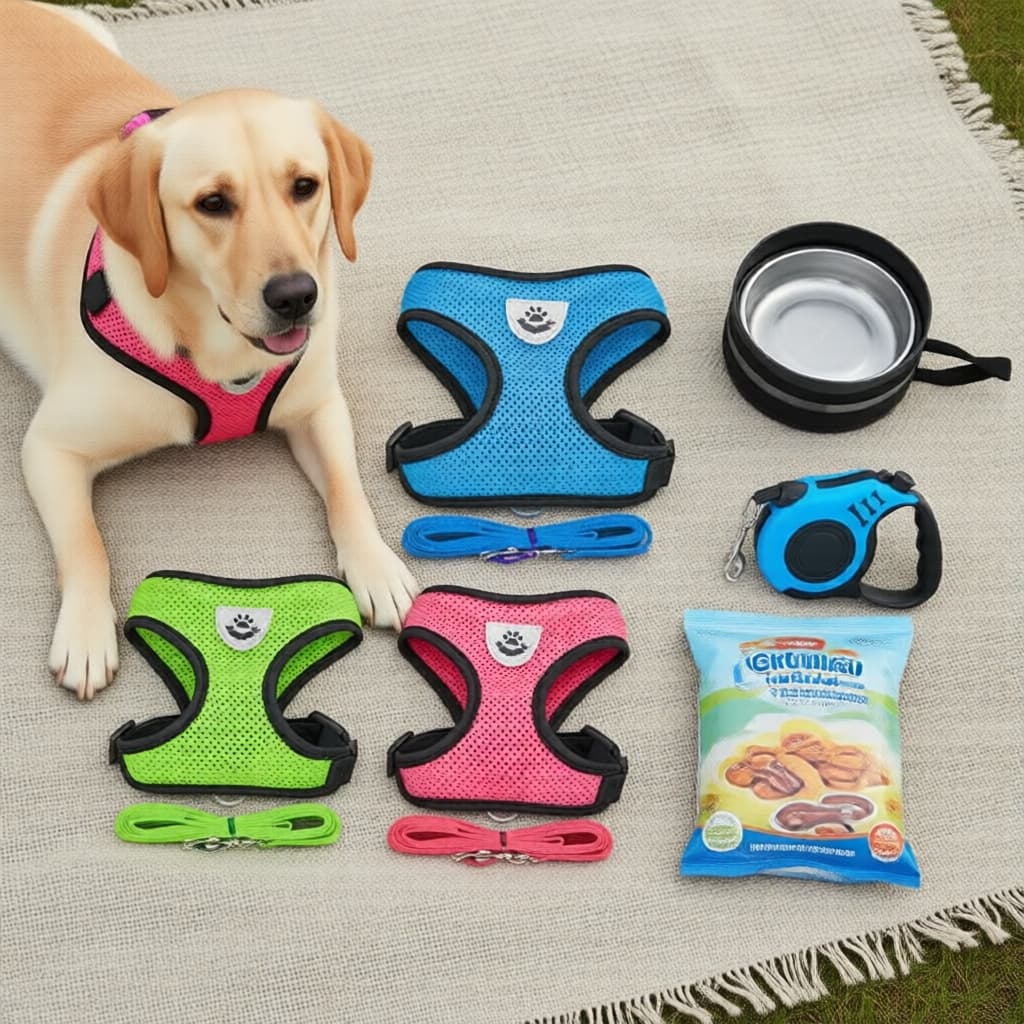 Conjunto de Arnês e Trela para Cães Pequenos até 11kg, Colete Refletivo e Confortável