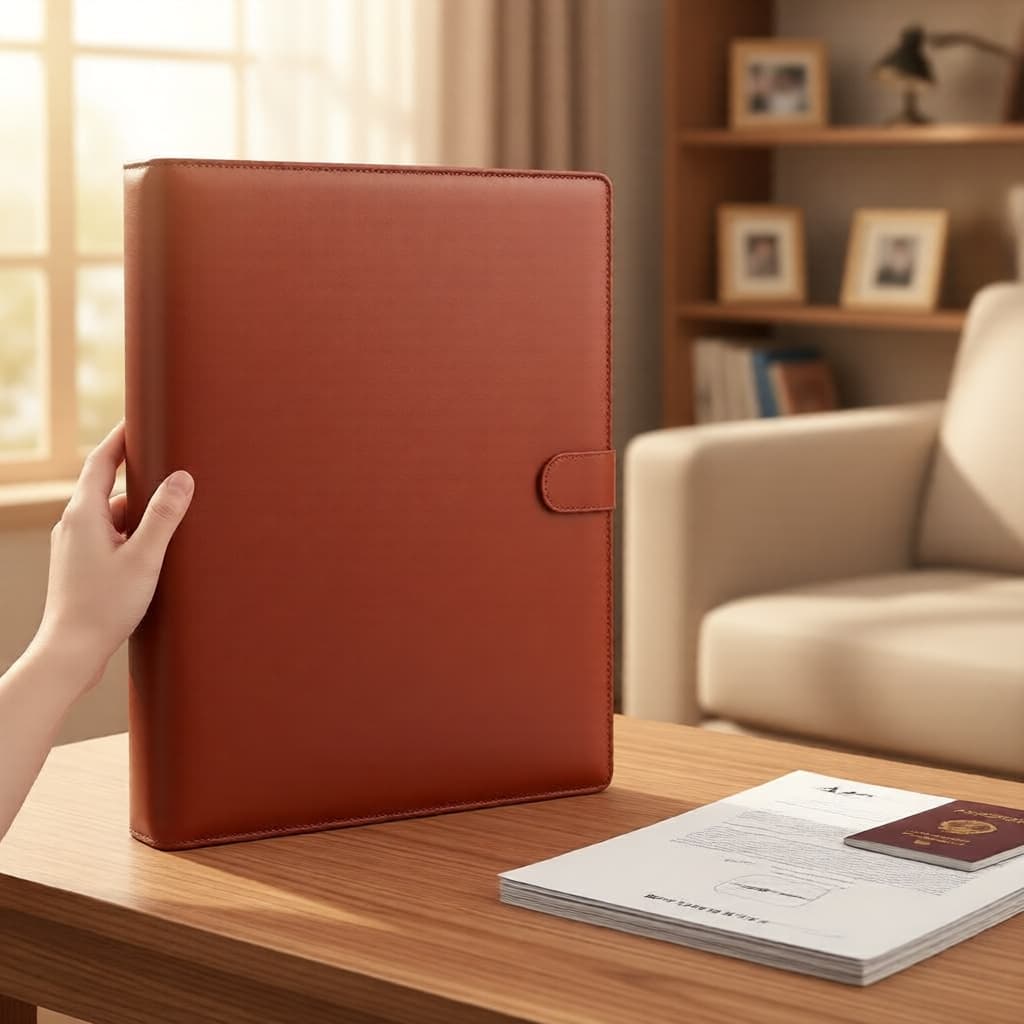 Pasta de couro espessa premium A4 para notebook, organizador de documentos familiares e pasta de arquivos para