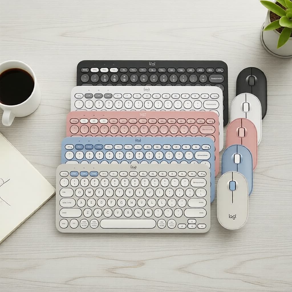 Conjunto de Teclado e Mouse Sem Fio Logitech Pebble 2 Combo, Teclado Fino Silencioso Bluetooth Multi-Dispositivos