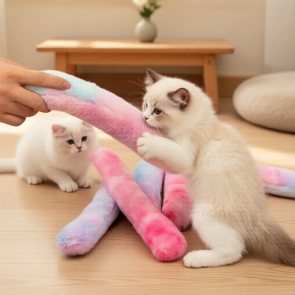 Varinha de gato gradiente macio e peludo, bastão de brincadeira interativo para mastigar para gatos internos – diversão
